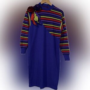Aya Vintage Blue With Multi Stripe Sweater Dress Size 6